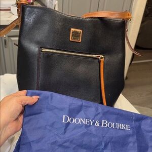 Dooney & Bourke Black Leather Crossbody with Tan Trim